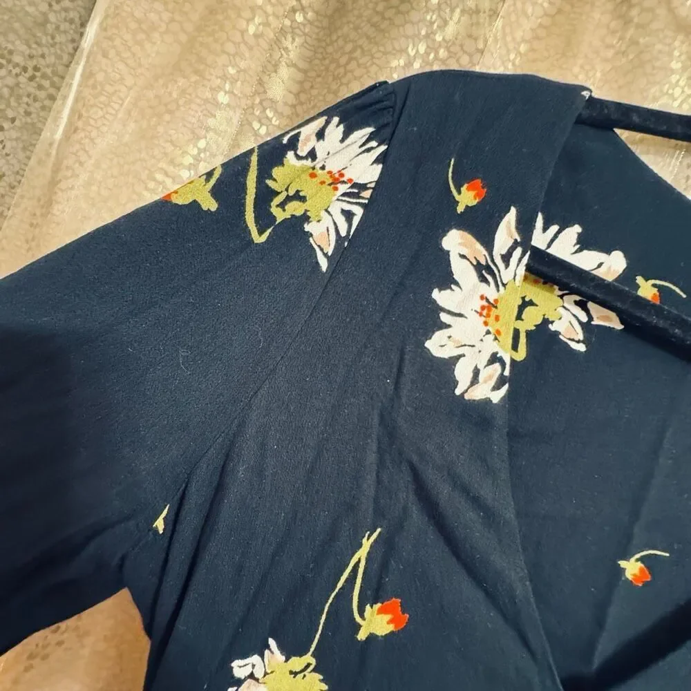 Free People Time On My Side Black Floral Wrap Mini Dress Medium